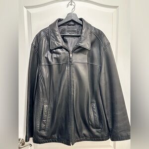 Dockers Men’s Classic Unique Black Collar Genuine Zipped Leather Jacket Size XXL
